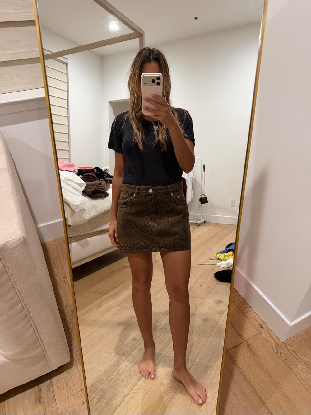 Zara Brown cheetah denim Mini Skirt